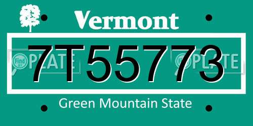 7T55773 Vermont License Plate