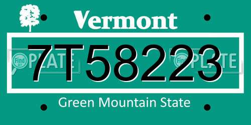 7T58223 Vermont License Plate