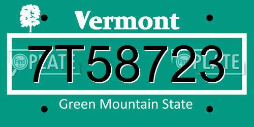 7T58723 Vermont License Plate