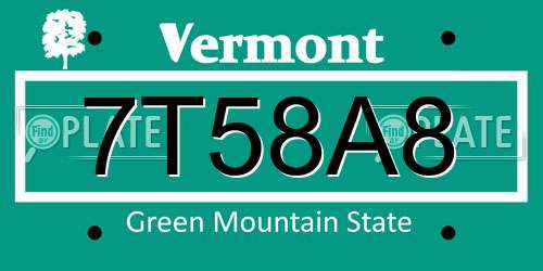 7T58A8 Vermont License Plate