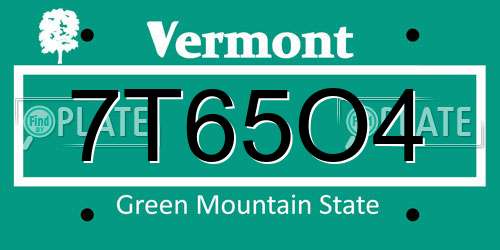 7T65O4 Vermont License Plate