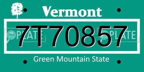 7T70857 Vermont License Plate