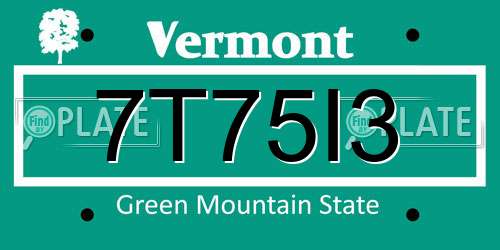 7T75I3 Vermont License Plate