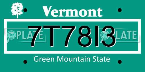 7T78I3 Vermont License Plate