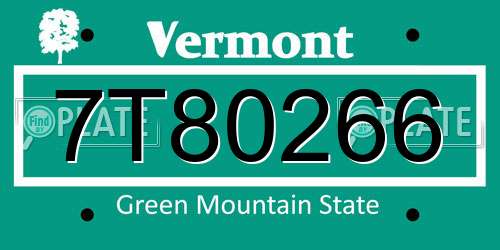 7T80266 Vermont License Plate