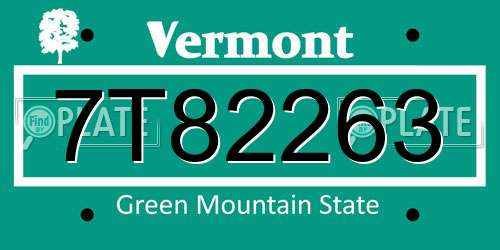 7T82263 Vermont License Plate