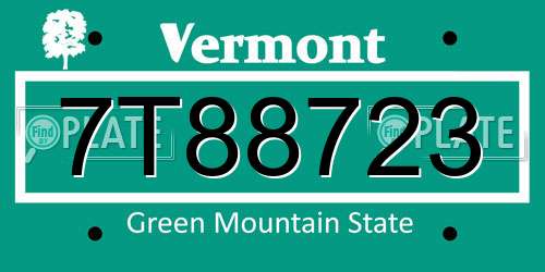 7T88723 Vermont License Plate