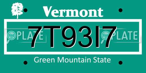 7T93I7 Vermont License Plate