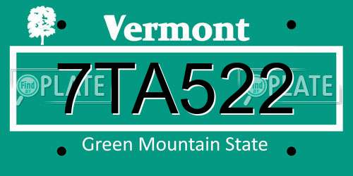 7TA522 Vermont License Plate