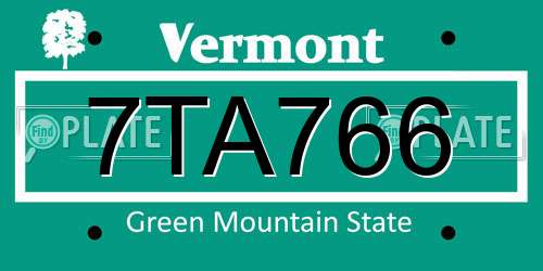 7TA766 Vermont License Plate