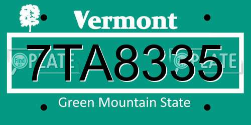 7TA8335 Vermont License Plate