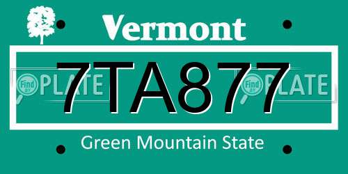 7TA877 Vermont License Plate