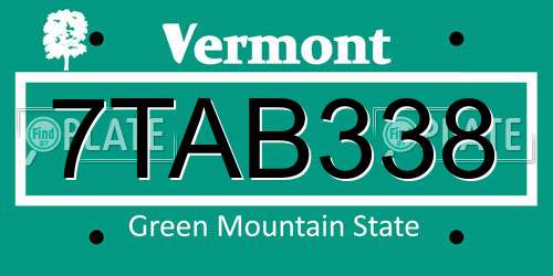 7TAB338 Vermont License Plate