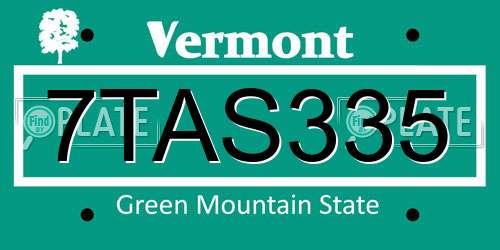 7TAS335 Vermont License Plate
