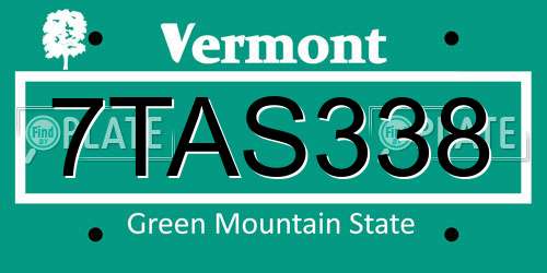 7TAS338 Vermont License Plate