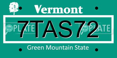 7TAS72 Vermont License Plate