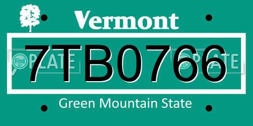 7TB0766 Vermont License Plate