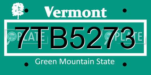 7TB5273 Vermont License Plate