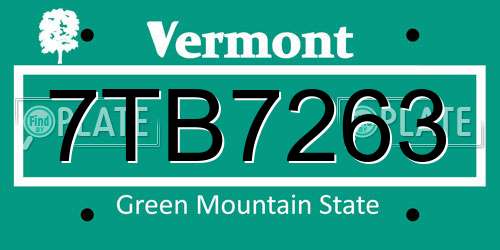 7TB7263 Vermont License Plate