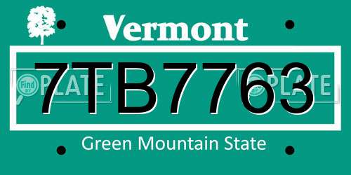 7TB7763 Vermont License Plate
