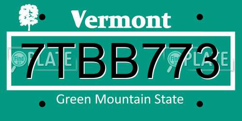 7TBB773 Vermont License Plate