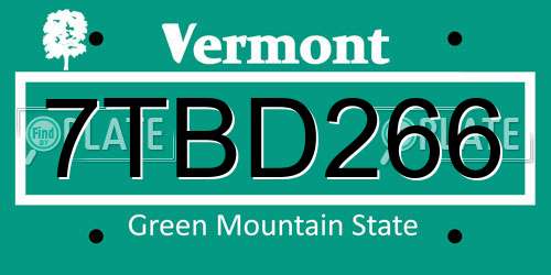 7TBD266 Vermont License Plate