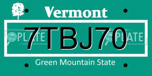 7TBJ70 Vermont License Plate