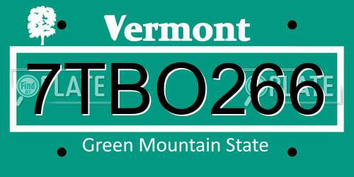 7TBO266 Vermont License Plate