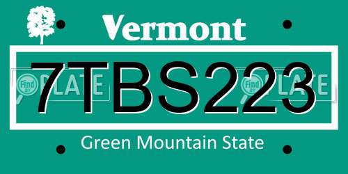 7TBS223 Vermont License Plate