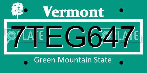7TEG647 Vermont License Plate