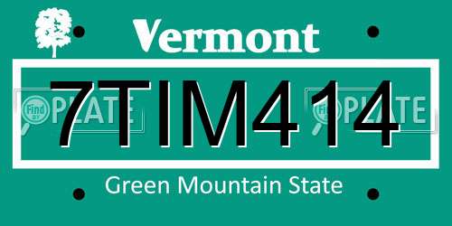 7TIM414 Vermont License Plate