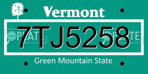 7TJ5258 Vermont License Plate