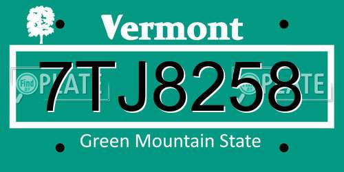 7TJ8258 Vermont License Plate
