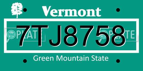 7TJ8758 Vermont License Plate