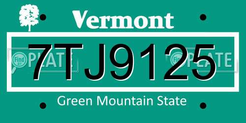 7TJ9125 Vermont License Plate