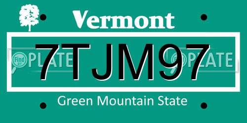 7TJM97 Vermont License Plate