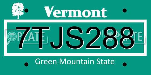 7TJS288 Vermont License Plate