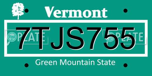 7TJS755 Vermont License Plate