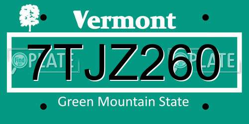 7TJZ260 Vermont License Plate