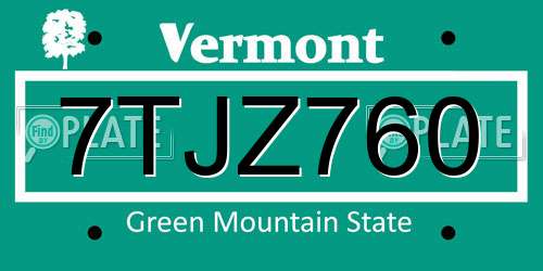 7TJZ760 Vermont License Plate