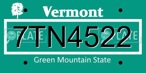7TN4522 Vermont License Plate