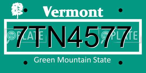 7TN4577 Vermont License Plate
