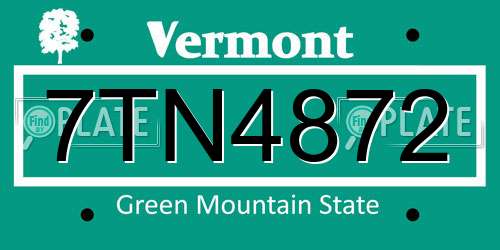 7TN4872 Vermont License Plate