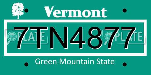 7TN4877 Vermont License Plate
