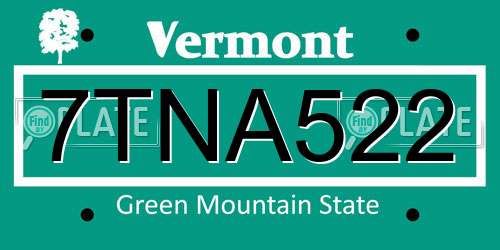 7TNA522 Vermont License Plate