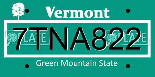 7TNA822 Vermont License Plate