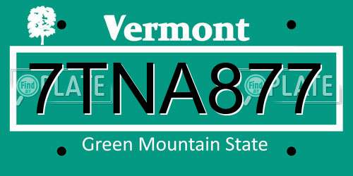 7TNA877 Vermont License Plate