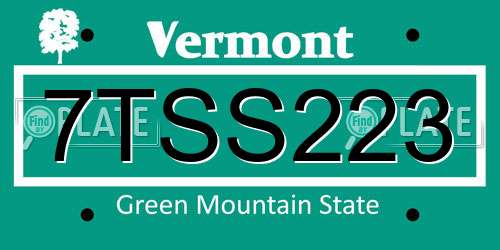 7TSS223 Vermont License Plate