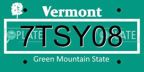 7TSY08 Vermont License Plate