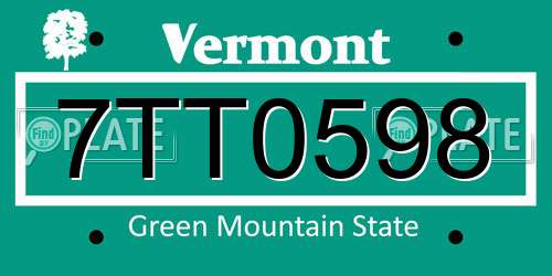7TT0598 Vermont License Plate